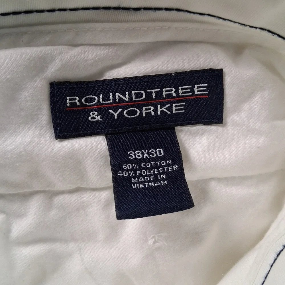 Roundtree & Yorke Chino Pants Mens 38x30 White Cotton Blend Straight Leg Casual